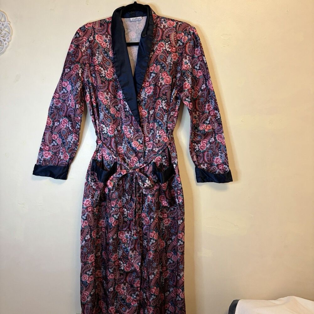 Kathryn Floral Silky Robe Sleep Lounge Lined Intimates Y2K vintage Women’s Sz M